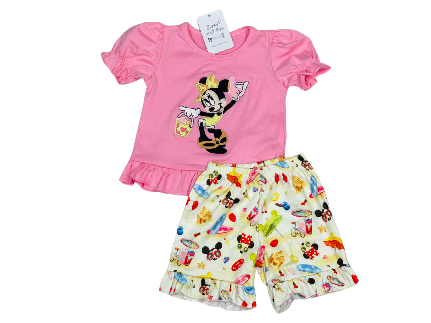 Embroidered Minnie Mouse Appliqué Shirt & Short Set