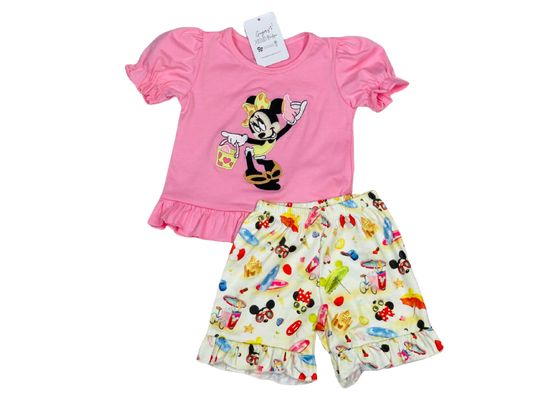 Embroidered Minnie Mouse Appliqué Shirt & Short Set