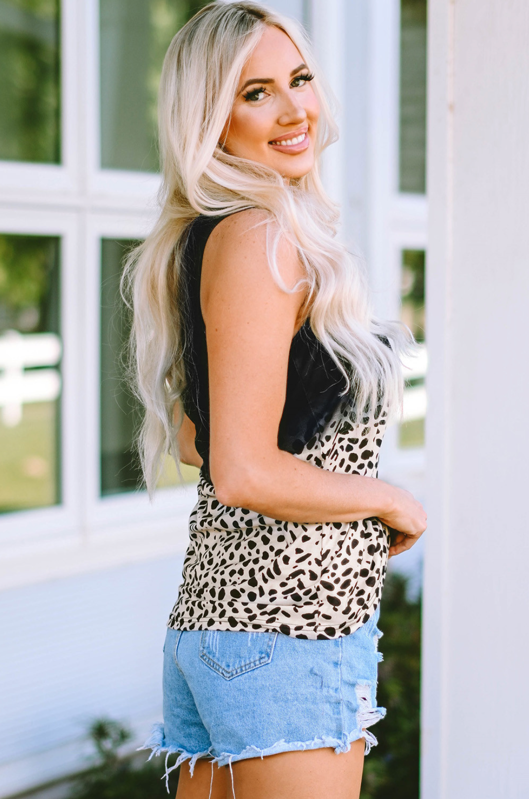 Black & Leopard Printed Tank Top