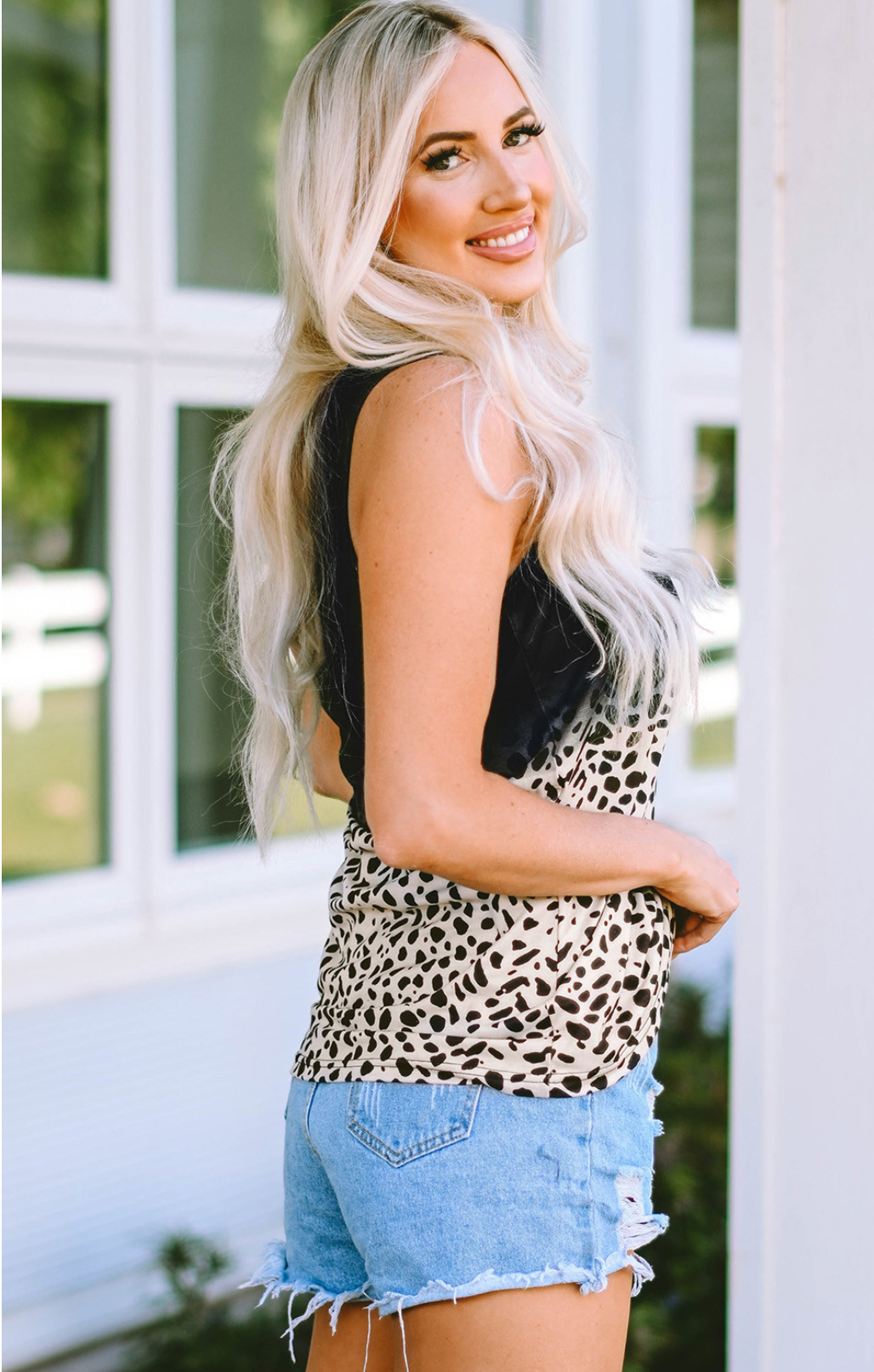 Black & Leopard Printed Tank Top