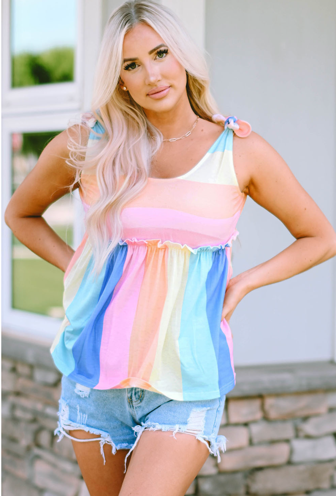 Women's Pastel Striped Print Tank Top