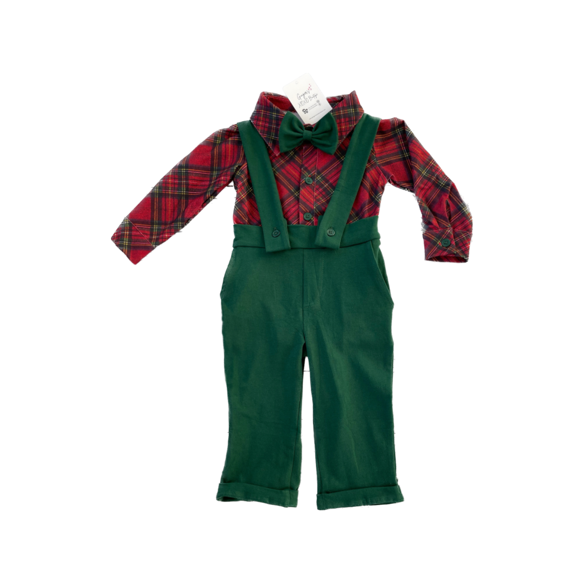 Christmas Holiday Boys Classic Plaid Shirt/Romper & Overalls