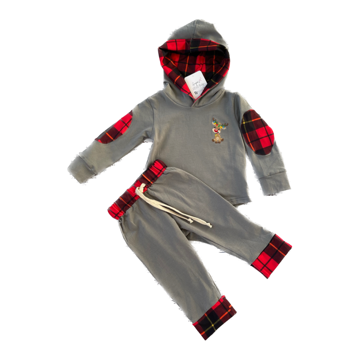 Boys Pants Set with Reindeer Embroidered Hoodie