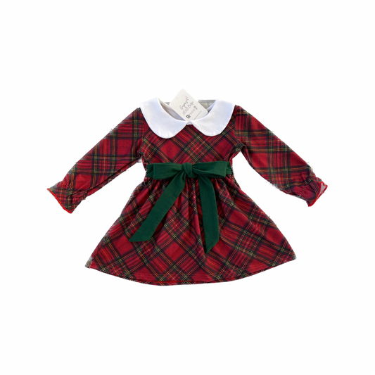 Christmas Holiday Classic Plaid Print with Peter Pan Collar Girls Dress