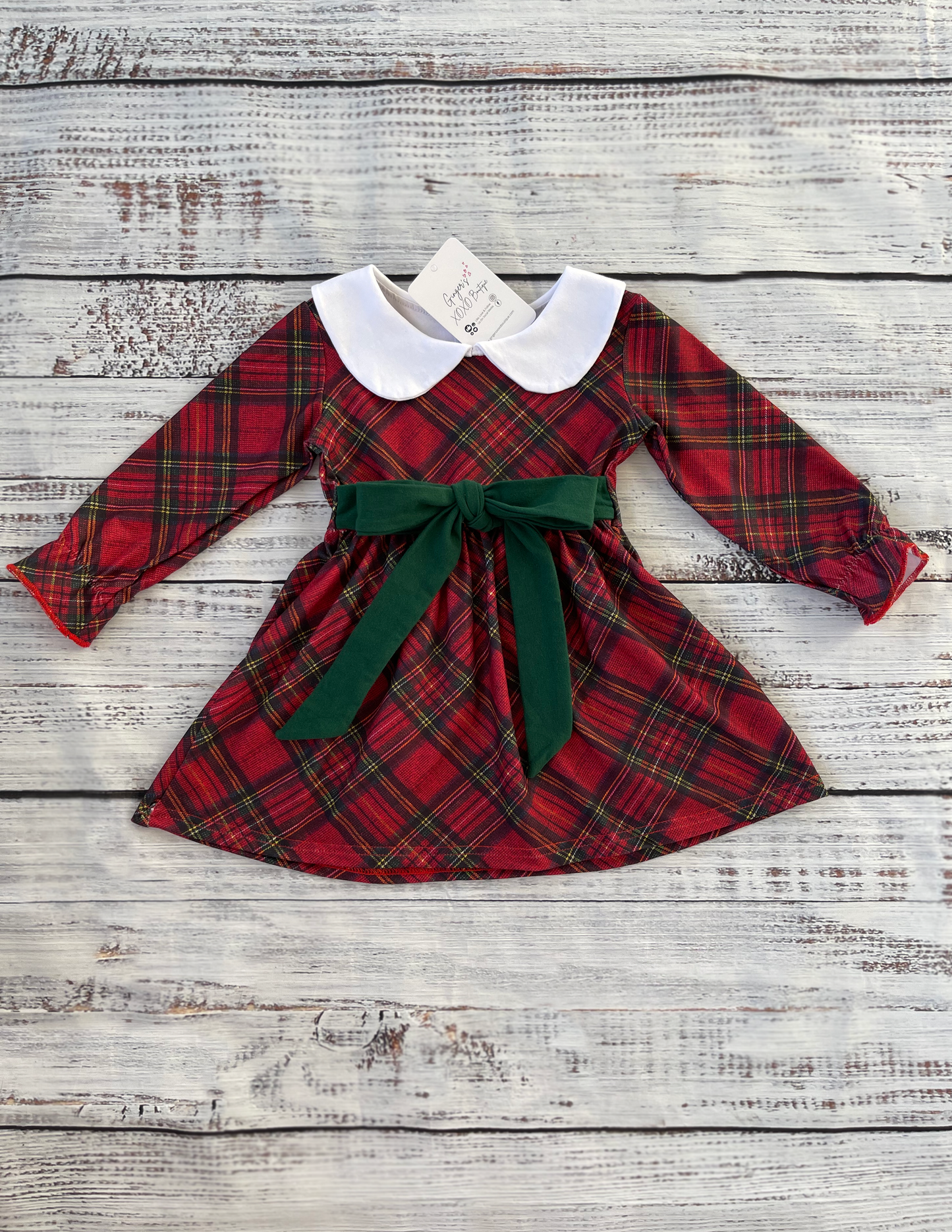 Christmas Holiday Classic Plaid Print with Peter Pan Collar Girls Dress