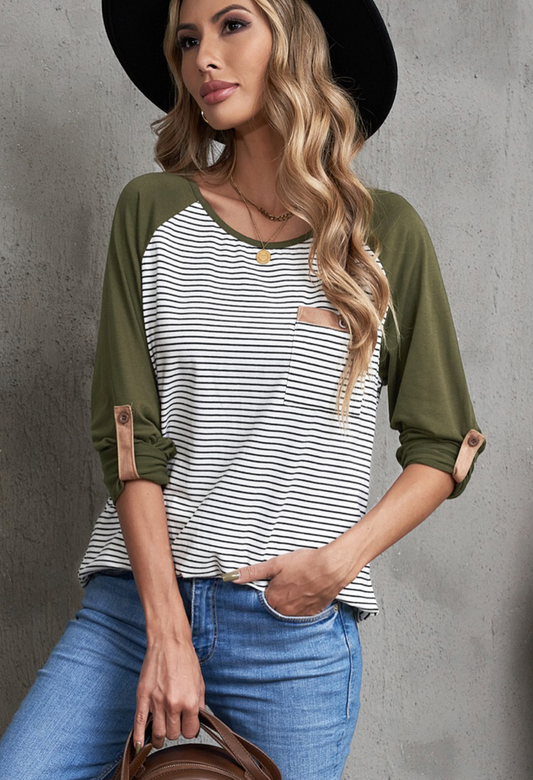 Women's striped & arm green long (3/4) sleeves shirt